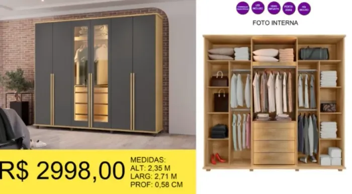 MARAVILHOSO ROUPEIRO 100% MDF COM LED 