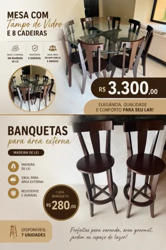 Mesa, Cadeiras e banquetas para varanda Goulart.