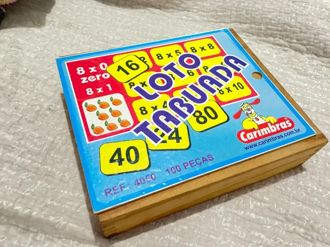 Jogo Loto Tabuada Carimbras de Madeira - Educativo 100 Peças