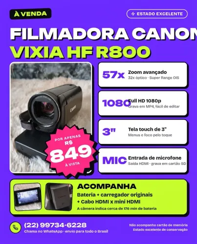 FILMADORA CANON VIXIA HF R800 FULL HD