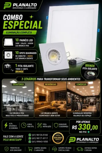 COMBO, 10 Panail 24w de led 30x30 + brinde fita isolante + Spot de led 5w Qd 6500k