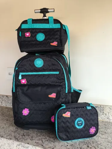 Kit Luluca oficial completo - mochila carrinho e costas, lancheira térmica e estojo box