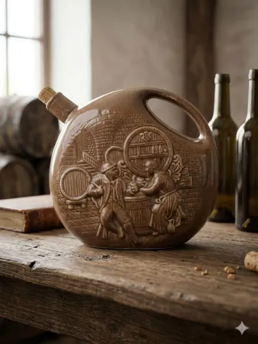Garrafa de Vinho Antiga De Cerâmica Decorada Taberna / Vinho