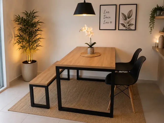 Mesa de Jantar estilo industrial mesa com banco e cadeiras
