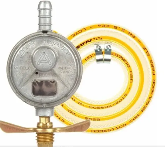  KIT GAS GLP (mangueira 1,25 mt + Registro regulador ou clique + abraçadeira)