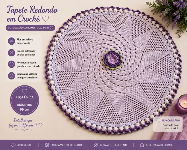 Tapete de crochê redondo 99cm