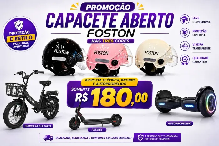 Capacete aberto Foston para patinete, triciclo e autopropelidos