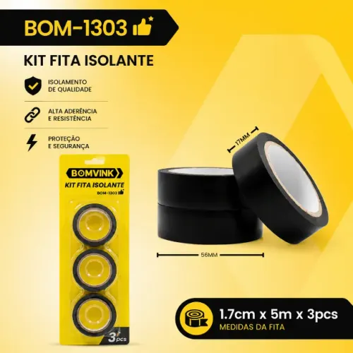 Kit Fita Isolante BOMVINK BOM-1303 3 Unidades Alta Resistência Reparos Elétricos pode reti