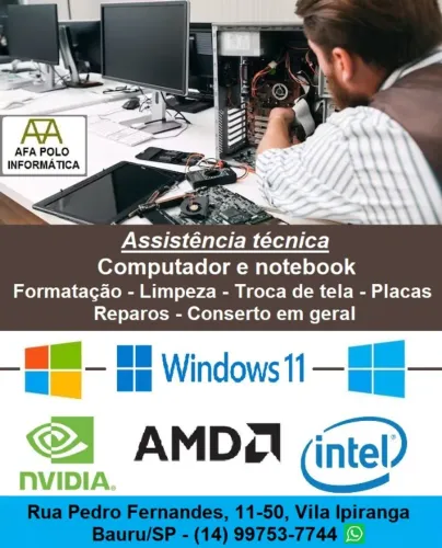 Assistência técnica de computador e notebook, reparos, troca de tela, conserto em geral
