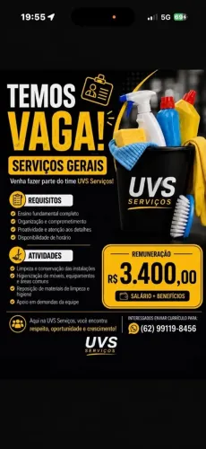 Título: Serviços Gerais | Vaga PJ | R$ 3.400 mensais