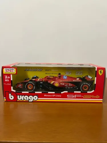 Miniatura F1 - Tamanho 1:24 - Ferrari SF-24 Monaco GP 2024 c/ número do Charles Leclerc