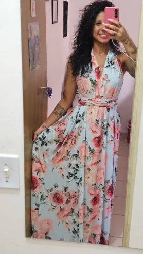 Vestido boho chic azul floral