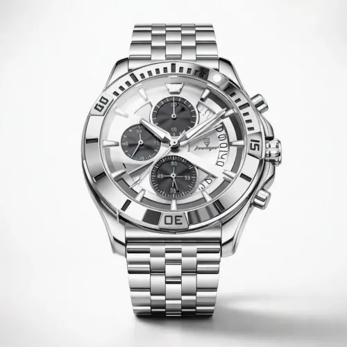 Relogio De Luxo Poedagar 695 Inox Silver White Prateado c Cronografos