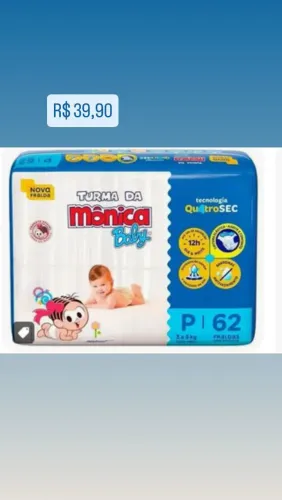 Fralda turma da Mônica P 62 unidades
