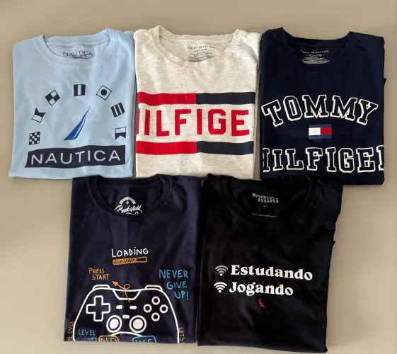 Kit 5 Camisetas Tommy, Náutica, Reserva e Brooksfield. Masculino.