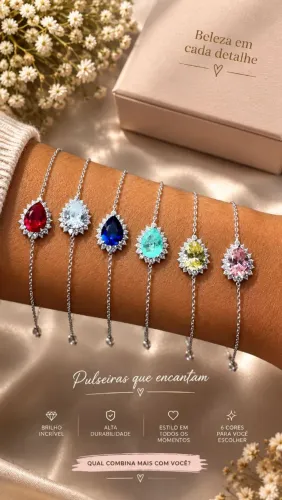 Pulseira gota zircônias coloridas<br>R$ 248,00