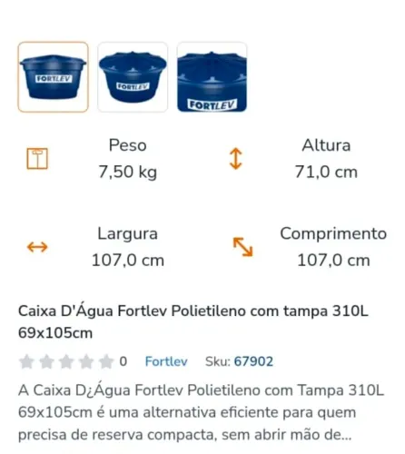 Caixa D'água fortelev 310 L