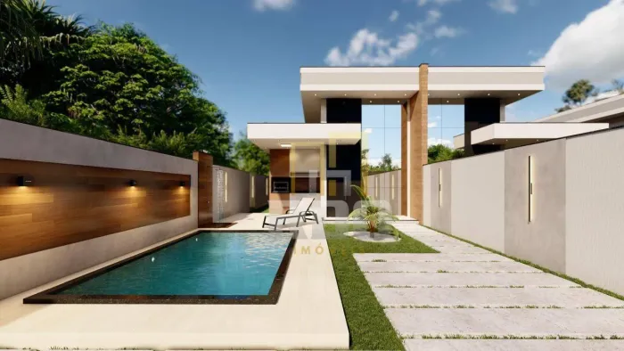 Linda casa à venda em Rio das Ostras no Ouro Verde com 3 quartos, piscina e área gourmet!