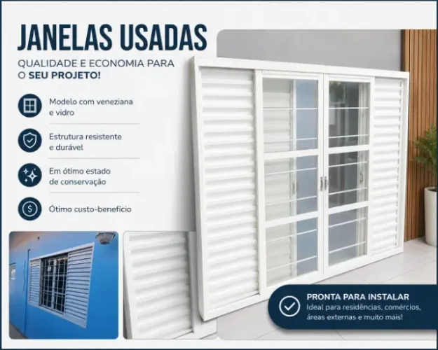 Janela Sasazaki 200x120 Veneziana 6 Folhas com Vidro em perfeito estado