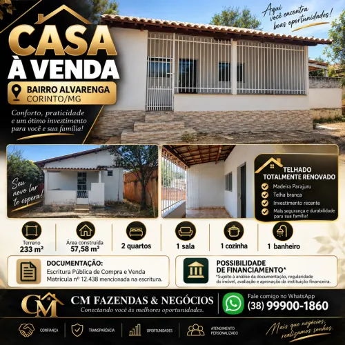 CASA À VENDA | BAIRRO ALVARENGA - CORINTO/MG
