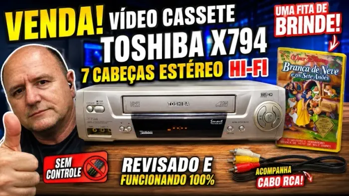 VIDEO CASSETE TOSHIBA X794 + FITA DE BRINDE + CABO RCA