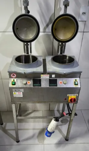Fritadeira Elétrica Pressão + Mesa para Empanar Frango Frito Nova Ind