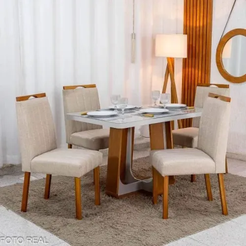 Mesa de Jantar Larissa 120x80 C/4 Cadeiras em Linho MDF/MDP rf38 S
