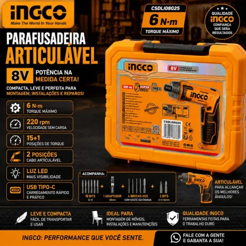 Parafusadeira articulável 8V ingco