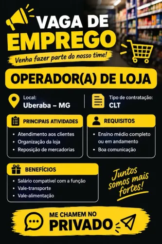 VAGA DE EMPREGO - OPERADOR DE LOJA