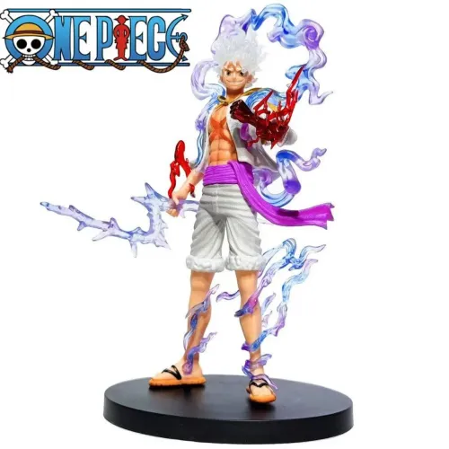 Boneco Luffy Gear 5 Cabelo Branco Anime One Piece Miniatura Action Figure 21cm