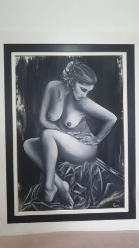Quadro Óleo sobre Tela em Preto e Branco Título Simplesmente Ser