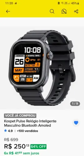 Vendo Relógio Inteligente Smartwatch Kospet Pulse MUITO NOVO E LINDO!