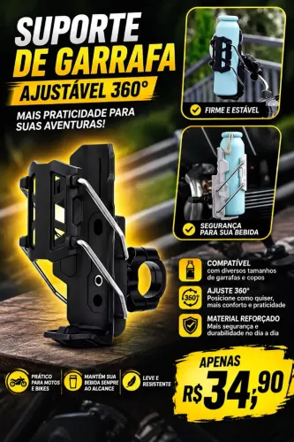 Suporte de Garrafa para Moto e Bike Ajustável 360°