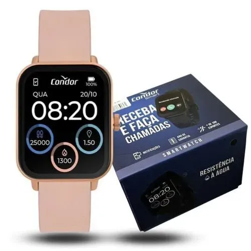 Smartwatch Condor Smart Dourado com Pulseira Rosé - Faz e Recebe Chamadas