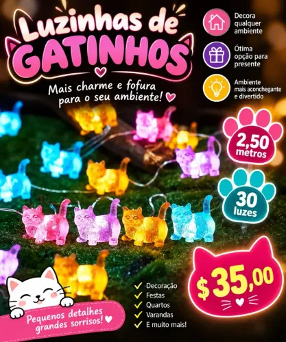 Luzes de natal em formato de gatos