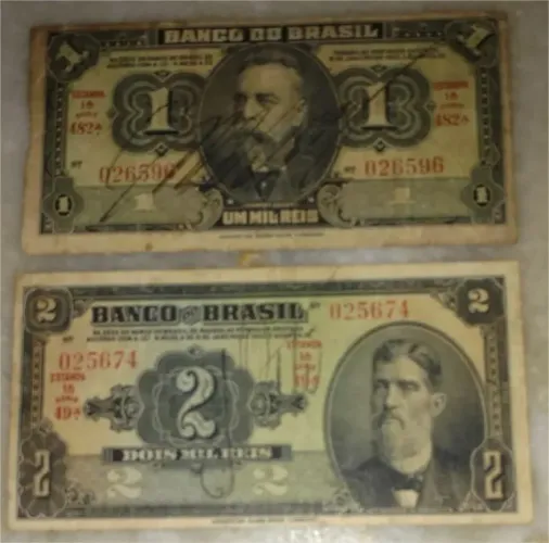 Cedulas 1 mil réis 1923 com assinatura e 2 mil reis 1923 com assinatura