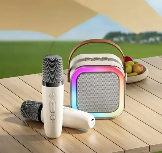 Karaoke portátil com 2 microfones
