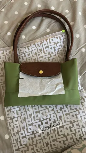 Bolsa Longchamp Verde com Detalhes em Couro