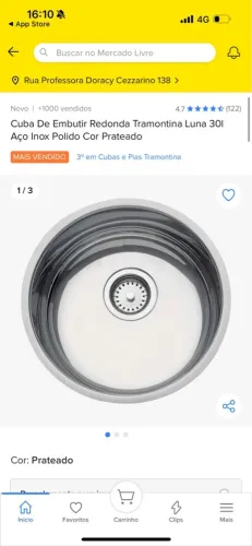 Cuba de imbutir 30x14 Tramontina em aço inox polido cor prateado