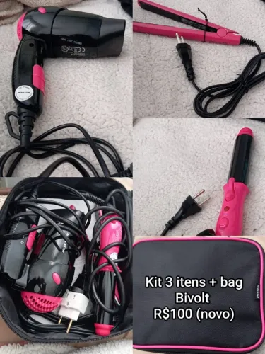 Kit secador prancha e modelador de cachos (NOVO, BIVOLT)