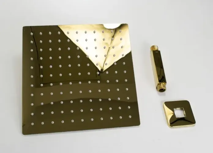 Ducha Chuveiro Inox 25x25 cm Dourado com Suporte de Teto de 10 cm com Riscos e Amassados