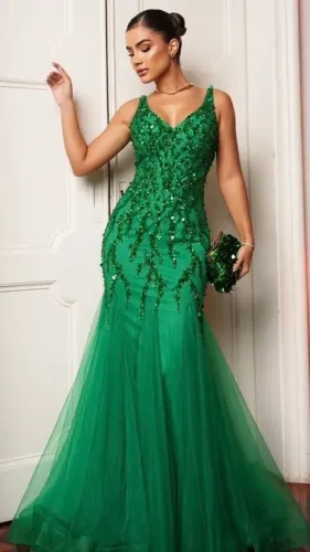 Vestido de luxo verde - Casamento, formatura, debutante