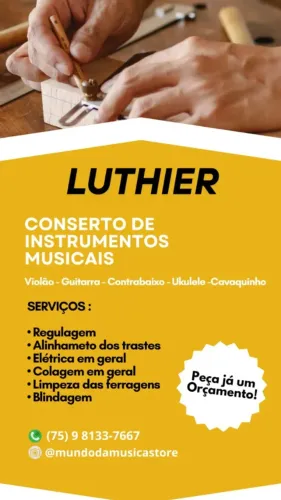 CONSERTO DE INSTRUMENTOS MUSICAIS Colagem em geral, Limpeza das ferragens e Blindagem
