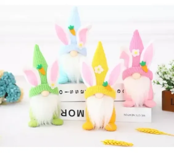 Gnomo Rosa com Orelhas De Coelho Decoração Enfeite Presente