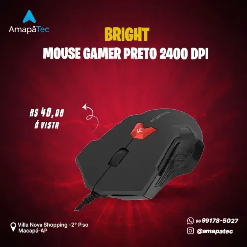 Mouse Gamer Usb Preto 6 Botões  Bright