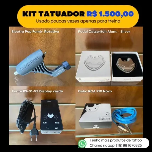Kit de Tatuagem (Tattoo) Maquina de Tatuagem + Fonte + Pedal + Cabo RCA