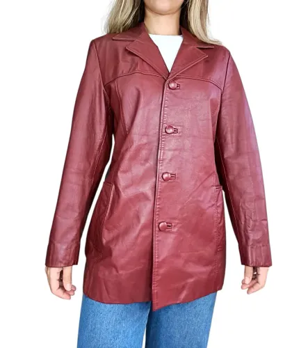 Jaqueta blazer de couro legítimo vermelho bordô Tam M