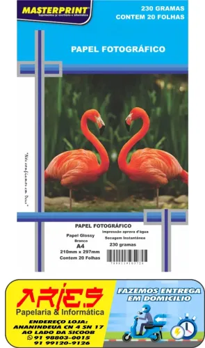 PAPEL FOTO GLOSSY MASTERPRINT A4 230G 20 FOLHAS