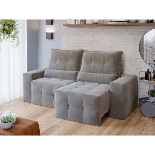 Estofado Retrátil e Reclinável Lisboa 2,00 Veludo Cinza<br>