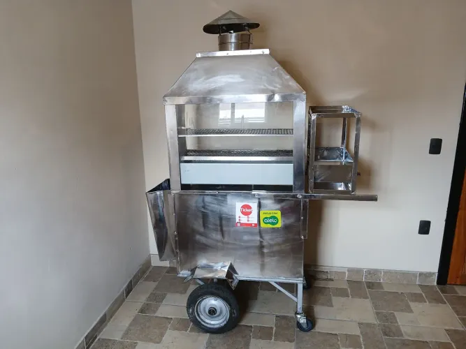 Carrinho de vender Espetinho Inox com Chaminé - Ideal para Espetinho, Hambúrguer e Hot Dog